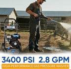 TOOLCY 3400 PSI Gas Pressure Washer, High-Performance 212cc OHV Engine, Reinforced Pump. Onboard Soap Tank, 30FT Hose, Spray Gun & 5 Nozzles, Max 2.8 GPM, Great for