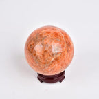 JIC Gem Sunstone Crystal Sphere Ball Natural Quartz Crystal Sphere Ball with Wooden Stand (50-60mm)
