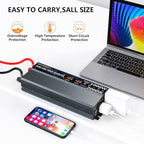 1000W Pure Sine Wave Power Inverter 12V DC to AC 110V 120V Peak Power 2000W with 2 AC Outlets Car Inverter and Dual 3.4A USB Port Cooling Fans and LCD Display for Inverter Home RV Car Solar System
