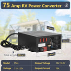 75A RV Power Converter 110VAC to 12VDC RV Converter 75 Amp RV Power Converters Built-in 4 Stage Smart Battery Charger for Lithium Batteries RV Converters Fully Adjustable Output from 13V to 16.5V