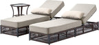 Luxury Outdoor Chaise Lounge Chairs of 2 with 5 Inch Thick Cushions and Side Table - 3 PCS High Back Brown Wicker Rattan Patio Recliners Lounger Furniture Set for Poolside Sunbathing - Beige