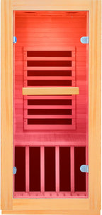 Home Far-Infrared Sauna Cabin Crafted from Canadian Hemlock Wood 900W Red Light Bluetooth Speaker Single-Person Indoor Model Dimensions: 28.35 × 32.28 × 61.42 inches