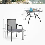 HERA'S HOUSE Metal Patio Table and Chairs Set for 4, Outdoor Dining Set 5 Pieces, 37" Square Table with Elegant Cushioned Armrest Chairs for Garden Backyard with 1.57" Umbrella Hole