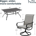 PHI VILLA 7 PCS Patio Dining Set, Rectangle Metal Table with 1.57" Umbrella Hole and 6 High Back Textilene Swivel Chairs, Suitable for All Weather