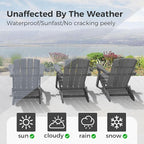Folding Adirondack Chair Wood Texture 2 Pack, HDPE All-Weather Fire Pit Chairs, Plastic Adirondack Chairs with 2 Cup Holder, Outdoor Lawn Chair for Patio Garden (Grey)