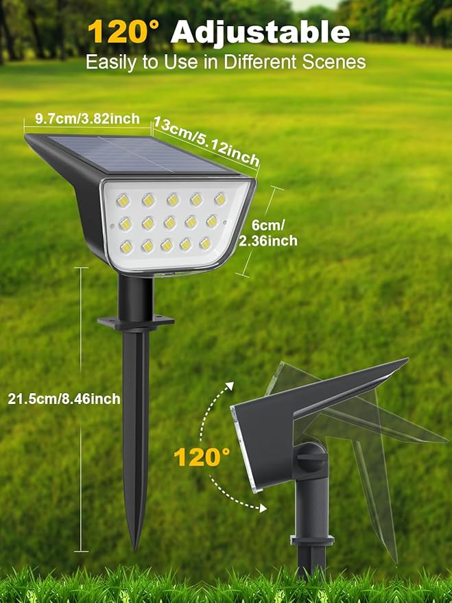 Solar Spot Lights Outdoor, Ultra Bright Solar Garden Lights Warm White, IP68 Waterproof Landscape Spotlights, 800LM 2700K for Yard Garden Wall Driveway, 2 Pack