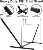 SUNCREAT Hammocks for Outside with 15 ft Stand, Stand Alone Hammock, 475 lbs Capacity, Dark Gray
