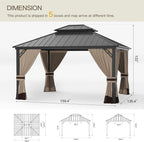 12'x14' Hardtop Gazebo,Outdoor Galvanized Steel Metal Double Roof Gazebo with Curtains and Netting for Patios,Gardens,Lawns,Sand