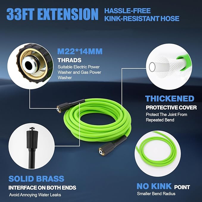 Professional Pressure Cleaner, 5000PSI Power Cleaner with Foam Cannon,4 Nozzles,33FT Hose and Soap Bottle,Car Wash Machine/Car/Driveway/Patio Clean,Green
