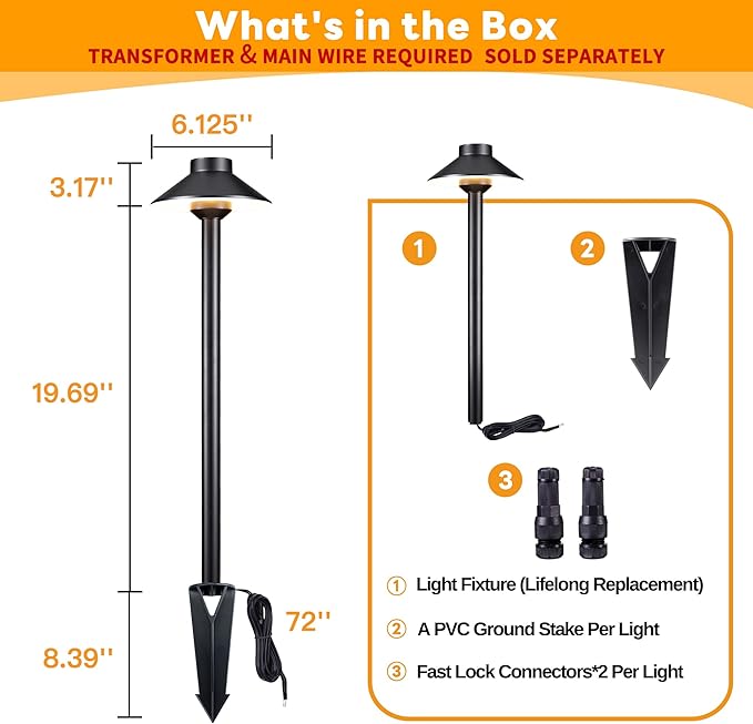 Gardenreet Outdoor Brass Pathway Lights - Black Low Voltage Landscape Path Lighting Wired, 12v Walkway Light LED IP65 Waterproof, Hat-Top for Outside Garden Yard Driveway G4 Bulb Not Included