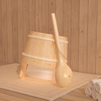 Sauna Bucket and Ladle, Sauna Accessories Made of Hand-Made Camphor Pine, Wooden Sauna Set with Plastic Lining and Handle