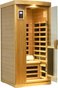 Infrared Sauna Home Sauna Box Deluxe 1 Person Red Cedar Indoor Far Infrared Sauna Room with LED Reading Light, Control System, Audio System, Bean Paste Red
