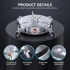 14" Pressure Washer Surface Cleaner with 4 Wheels, Stainless Steel Housing for Pressure Washer Attachment for Concrete, Patio, Sidewalk, Deck and Driveways