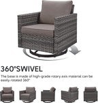 7 Piece Wicker Patio Furniture Set - Outdoor Swivel Rocker Chairs Set with Coffee Table, Side Table, 3 Seat Sofa & Ottomans, Small Patio Conversation Sets for Balcony Deck - Grey/Grey