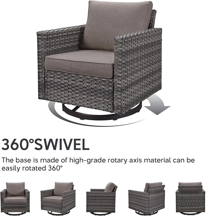 4 Piece Wicker Patio Furniture with Fire Pit Table - Outdoor Conversation Set with 50,000 BTU Fire Pit, All Weather Rattan Patio Set for Deck Backyard Garden - Grey Wicker Grey Cushion