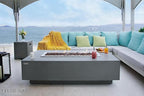 Elementi Granville Gas Fire Pit Bundle Concrete Fire Table, Outdoor Fire Pit Electronic Ignition | Canvas Cover, Lava Rock Included | Free AMS Wind Guard | Light Gray (Propane Gas)
