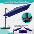 Sunnyglade 10x13Ft Cantilever Patio Umbrella Rectangular Deluxe Offset Umbrella 360°Rotation & Integrated Tilting System Patio Hanging Umbrella for Market Garden Deck Pool Backyard Patio(Navy)
