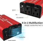 350W Power Inverter for Vehicles, 12V to AC 110V Car Inverter Converter， Charger Plug Suit for USB QC 3.0, PD(65W), Car Charger Adapter for Road Trip and Camping