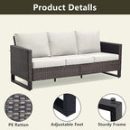 Rilyson Wicker Outdoor Patio Furniture Set - 6 Piece Patio Conversation Set with 2 Armrest Chairs,2 Rattan Ottoman,1 Couch and 1 Metal Side Table for Outside Porch Deck Backyard(Brown/Beige)