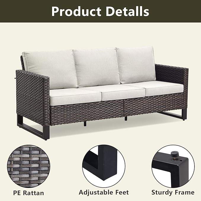 Rilyson Wicker Outdoor Patio Furniture Set - 6 Piece Patio Conversation Set with 2 Swivel Rocker Chairs,2 Rattan Ottoman,1 Couch and 1 Metal Side Table for Outside Porch Deck Backyard(Brown/Beige)