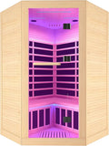Sauna Room Far Infrared Saunas Home 1 to 3 Person Canadian Hemlock 2180W Low-EMF Dry Sauna with Oxygen Bar/7 Color Therapy/9 Heating Plates/Control Panel/Speakers 20-Year Aftersale