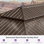 PURPLE LEAF 14' X 20' Hardtop Gazebo Patio Wide Aluminum Frame Metal Double Roof with Heavy Duty Netting and Curtains for Permanent Hard Top Pavilion Screen Khaki