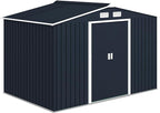 Outsunny 9' x 6' Outdoor Storage Shed, Garden Tool Metal Shed with Foundation Kit, Double Lockable Door, Air Vents and Sloping Roof, for Backyard, Patio, Lawn, Dark Gray