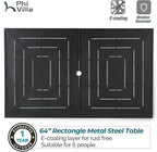PHI VILLA 7 Piece Outdoor Dining Set for 6, 64" Metal Steel Dining Table with Umbrella Hole & Black Stacking Dining Chairs for Patio, Yard, Porch, Deck