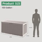 100 Gallon Storage Box, Waterproof Resin Deck Box with Hydraulic Piston Design, Lockable Storage Bench for Package Delivery, Storage Bin for Patio Cushions, Garden Tools, Grey