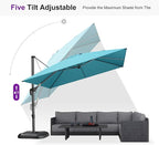 PURPLE LEAF Patio Umbrella with Base 10 Feet Outdoor Cantilever Square Umbrella Aluminum Offset Umbrella with 360-degree Rotation for Garden Deck Pool Patio, Turquoise Blue