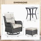 Patio Conversation Set with Smile-Shaped Cushions, Luxury Outdoor Swivel Chairs with Side Table and Ottomans, 5PCS PE Rattan Swivel Glider Chairs Set, Brown Wicker|Beige Cushions