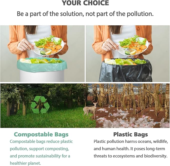 Compostable Trash Garbage bags,AYOTEE 13-15 Gallon Tall Kitchen Trash Bags,Heavy Duty Unscented 1.18Mils 55 Liter,60 Count,Strong Thicken Rubbish Waste Can Liners for Kitchen Garden Home