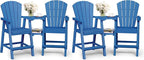 Ciokea Tall Adirondack Chairs Set of 4, HDPE Outdoor Adirondack Bar Stools with Double Connecting Tray, Weather Resistant High Back Adirondack Balcony Chairs for Deck, Lawn, Pool, Backyard, Navy Blue