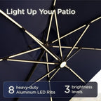10x10 FT Cantilever Patio Umbrella with Led Lights Double Top Outdoor Square Heavy Duty Offset Umbrellas 360°Rotation Free-motion Track Tilt Windproof for Pool Deck Garden, Navy