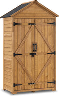 MCombo Outdoor Storage Cabinet with 2 Shelves, Outside Storage Shed with Floor, Wooden Garden Tool Shed with Latch for Yard Deck Lawn, 1000