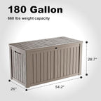 180Gallon Waterproof Outdoor Storage Box, UV Resistant Resin Deck Box with Hydraulic Rod for Reinforced Stability, Perfect for Patio, Garden, and Pool, Striped Beige