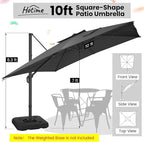 Hotime 10ft Cantilever Patio Umbrella Outdoor Heavy Duty Double Top Windproof Aluminum Offset Umbrella with 360°Rotation for Pool Garden Deck, Gray