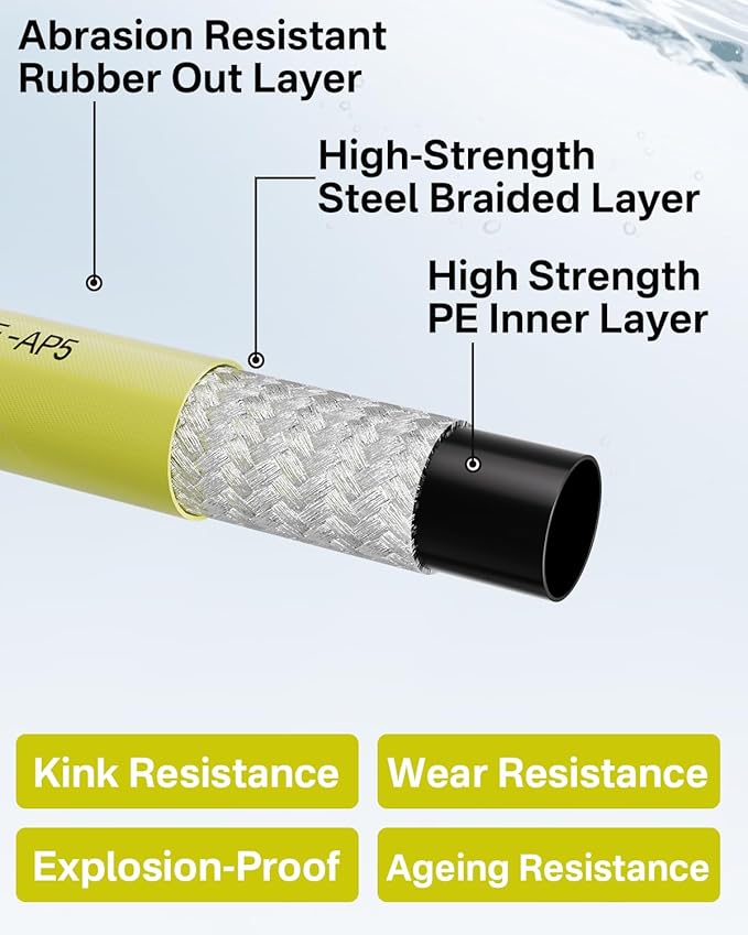 Pressure Washer Hose 75FT 3/8" for Cold and Hot Water 212°F, with Swivel Quick Connect, 4500PSI Kink Resistant Grade Steel Wire Braided, Power Washer Hose With 2pcs M22-14mm Adapter
