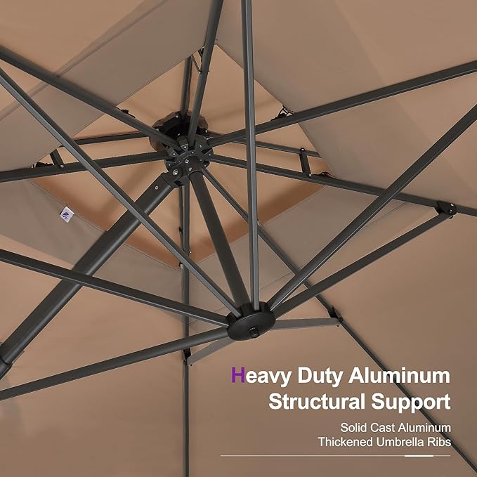 PURPLE LEAF 11FT Cantilever Outdoor Umbrellas Large Patio Umbrella Hanging Double Top Square Offset Umbrella with 360°Rotation Tilting Umbrella Outdoor Patio, Taupe