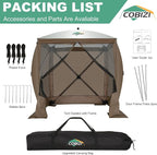 COBIZI 6x6 Pop up Gazebo Tent on Clearance, Ez up Waterproof Screen Tent Screen House with 3 sidewalls,Portable Outdoor Canopy with Carry Bag & Ground Stakes for Camping,Garden and Picnics, Brown