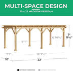 Yardistry 10 x 22 Meridian Cedar Wood Pergola for Patios, Decks, Garden, Backyard, Durable