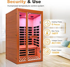 1-2 Person Home Sauna Low EMF Far Infrared Sauna with Red Light Bluetooth Speakers Indoor Dry Sauna 1550W 110V 39.37"x35.43"x74.8"
