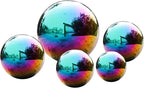 Rainbow Stainless Steel Gazing Ball,10inch Mirror Polished Hollow Ball