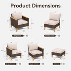 GREEN PARTY 9 Pieces Wicker Patio Furniture Set, All-Weather Outdoor Rattan Patio Sectional Sofa Conversation Set 9 Seats with 4" Thick Cushions for Garden, Backyard, 2 x Ottomans