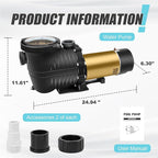 Pool Pump, PureBy 2.0HP 230v Energy Saving Two Speed In/Above Ground Pool Pump, 6840GPH Self-priming Swimming Pool Water Circulation Pumps with 1.25" & 1.5“ NPT Unions (2.0HP Two Speed 230V)