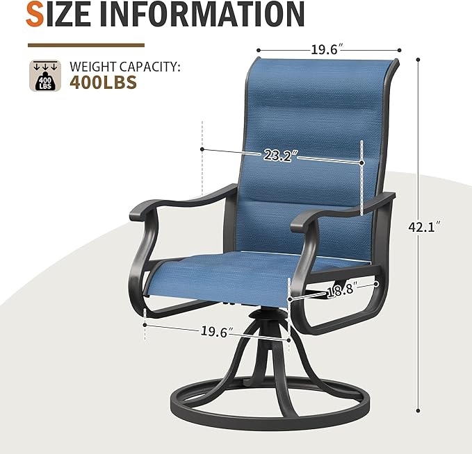 UDPATIO Patio Swivel Dining Chairs Set of 6, Outdoor Dining Chairs High Back with Padded All Weather Breathable Textilene, Metal Rocking Frame for Lawn Garden Backyard, Navy
