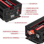 JIGUUN 3000 Watt Pure Sine Wave Inverter, Power Converter 12V DC to 110v/120v AC, Car Inverter with 4 AC Outlets& USB Port Remote Control for RV Camping Truck.