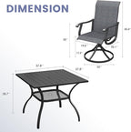 VICLLAX 5 Pieces Patio Dining Set, Outdoor Furniture Set of 4 Patio Swivel Dining Chairs and Square Patio Table with Umbrella Hole, Dark Charcoal Chairs & Black Tabletop