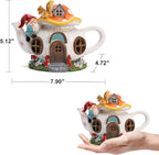 Mushroom Fairy House Garden Decor Solar Light – Outdoor Gnome Statue with Squirrel, Resin Teapot Decorative Figurine for Patio, Lawn, Yard & Balcony, for Women, Mom, and Home