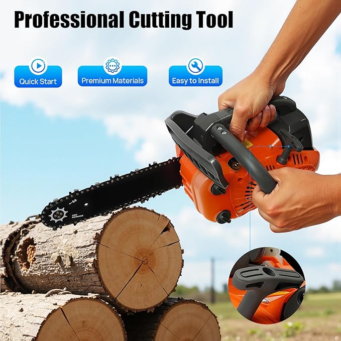 Gasoline Chainsaw, 25.4CC 2-Stroke 900W 12 Inch Gas Powered Chainsaw Handheld Gasoline Chainsaws Single Cylinder Air-cooled Cordless Petrol Chain Saws for Wood Cutting Tree Stump Trimming